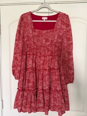 Pink Lily Red Floral Tiered Mini Dress
